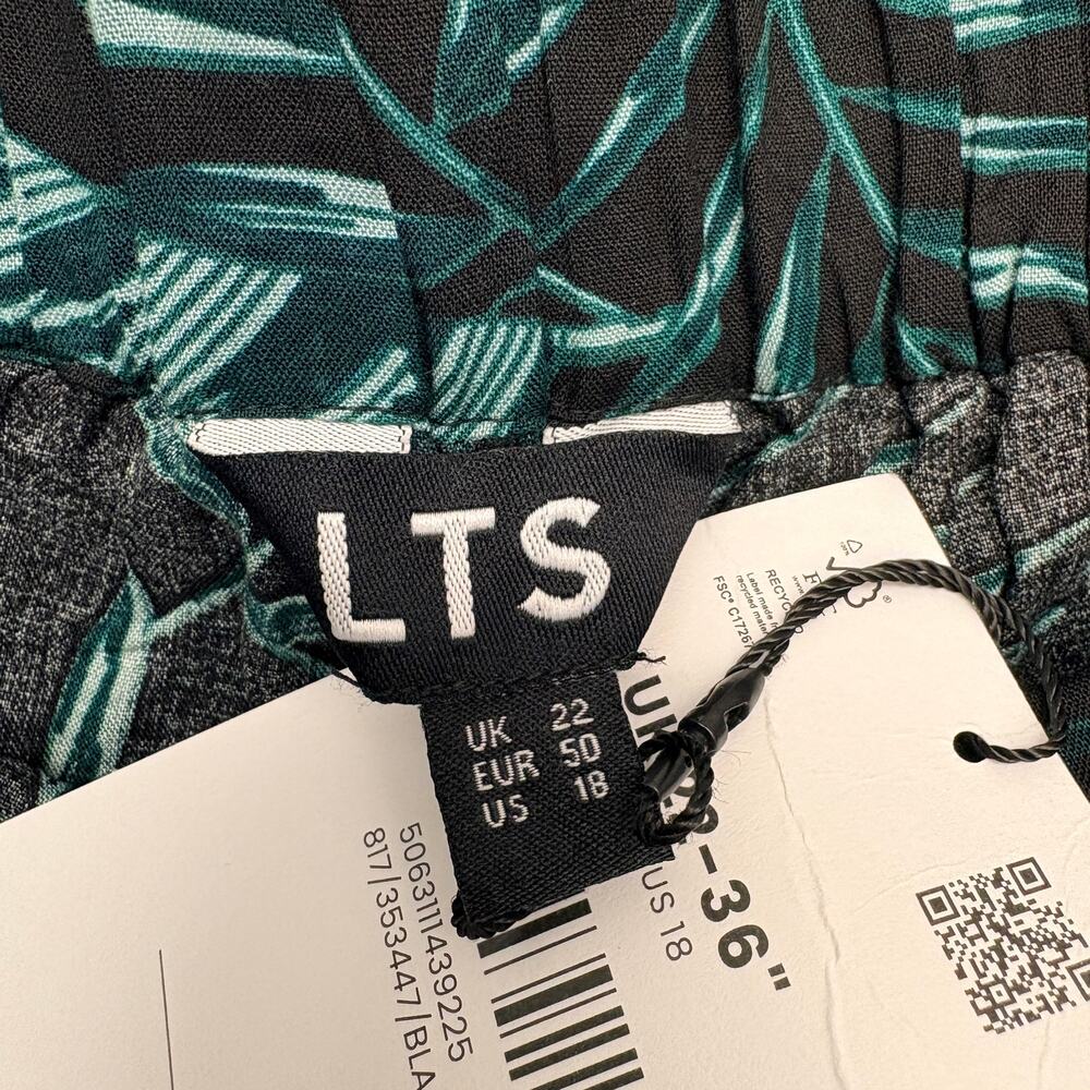 Long Tall Sally Wide Leg Pants LTS Black Green Tropical Print Trousers 18 XLONG - Picture 7 of 13
